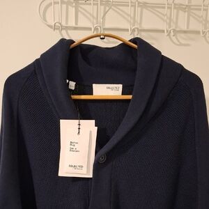 NWT Selected Homme Classic Navy Organic Cotton Shawl-collar Cardigan (Size XL)